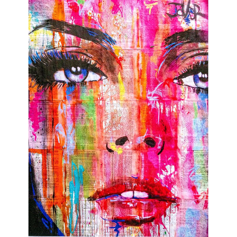 Latitude Run&amp;reg; Colorful Painted Face Over Book Pages, Woman, Red, Blue, Pink, Yellow, Green | Wayfair