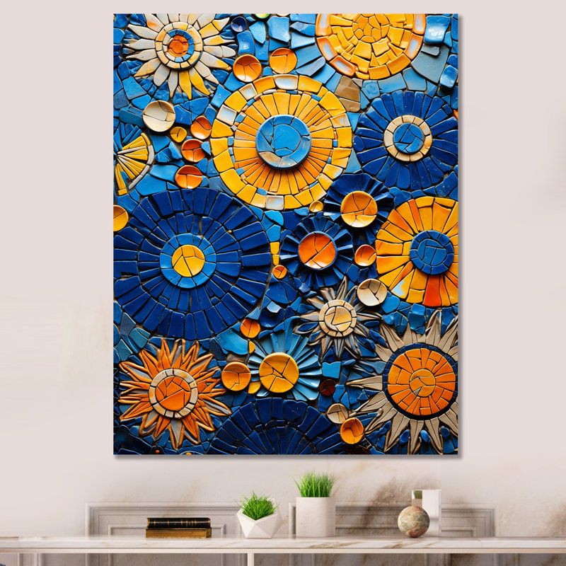Dakota Fields Yellow and Blue Mosaic Tiles 2 - Boho Mosaic Canvas Print Wall Art | Wayfair