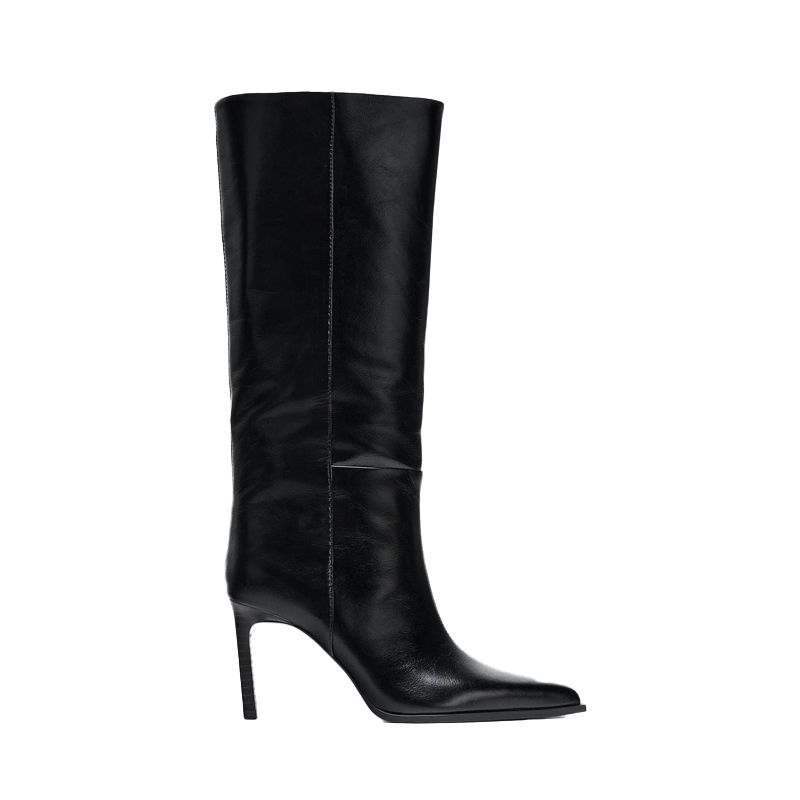 Black leather knee high boots, Zara