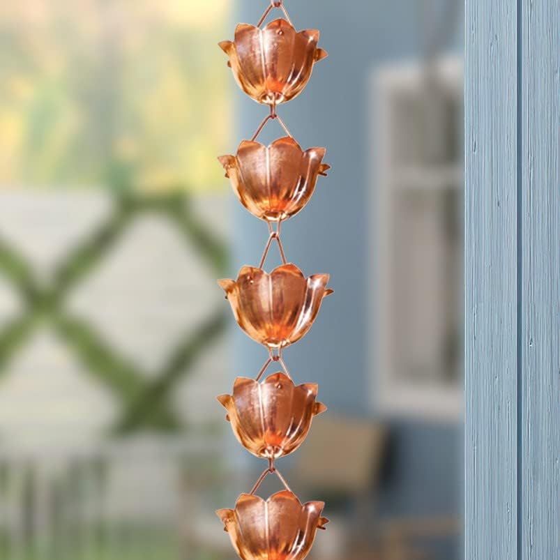 Monarch Rain Chains Pure Copper Lotus Rain Chain, 8.5 Ft Decorative Rain Catcher Chain for Gutters, Large Rain Chains for Outside, Rain Gutter Replacement Downspout