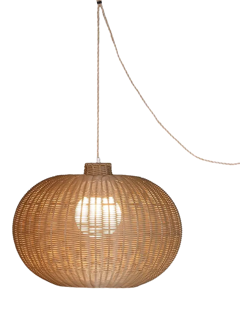 Lg Outdoor Ravello Woven Rattan Rechargeable Garden Pendant Lamp, 55cm, Sesame