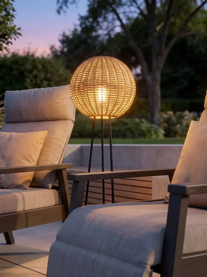 Lg Outdoor Orta Woven Rattan Rechargeable Garden Floor Lamp, 1.2m, Natural