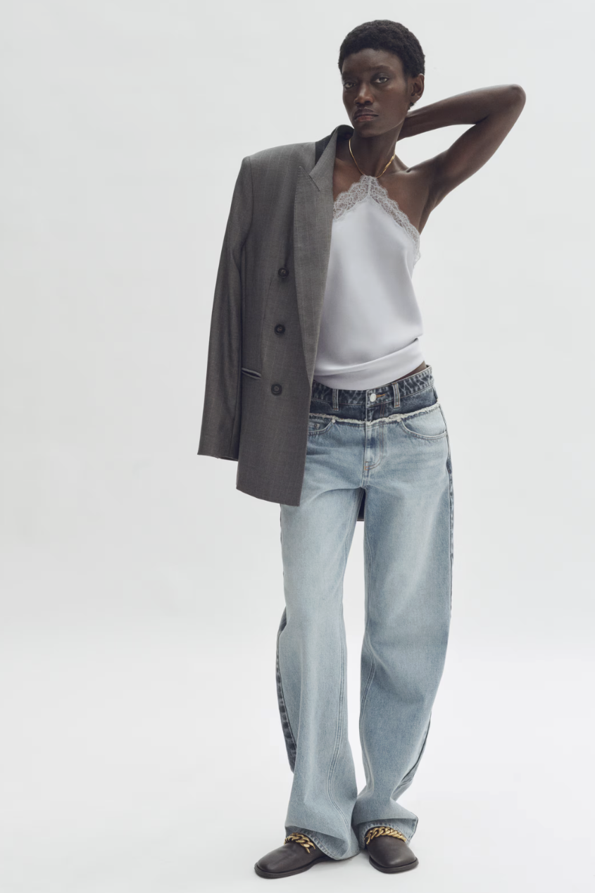 a model wearing h&amp;amp;m's lace trimmed halter top