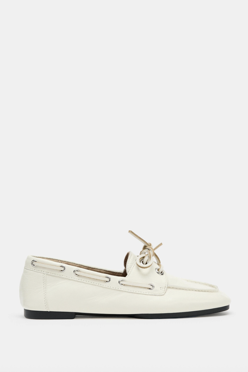 ZARA, Leather Loafers With Eyelets