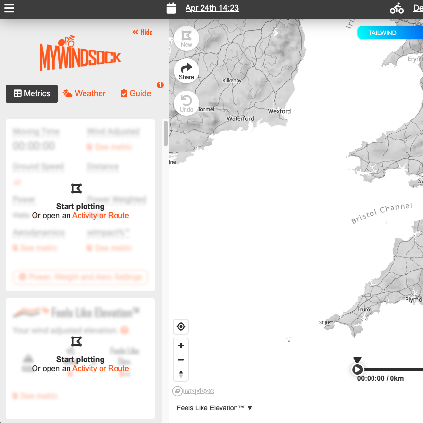 Screenshot of the my Windsock app