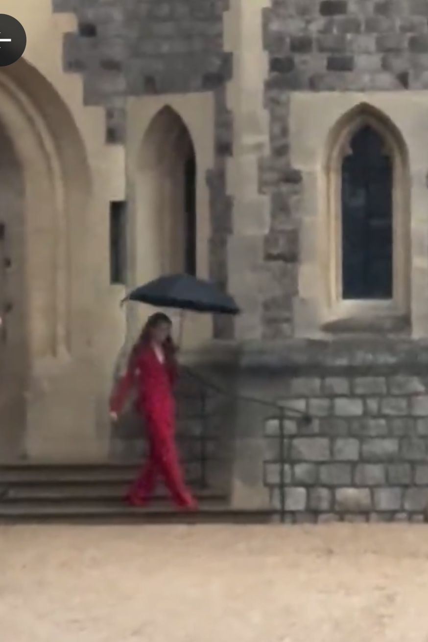 Princess Kate on a Rainy Day with an Umbrella at Windsor Castle