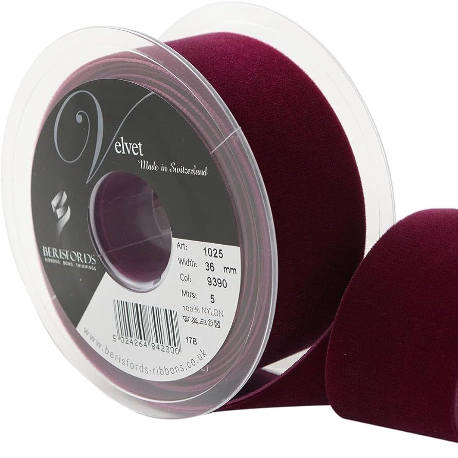 Berisfords Velvet Ribbon, Bordeaux, 10.2 X 4.5 X 10.2 Cm