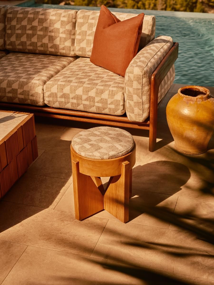 Tyros Outdoor Footstool, Geometric, Natural, Uk