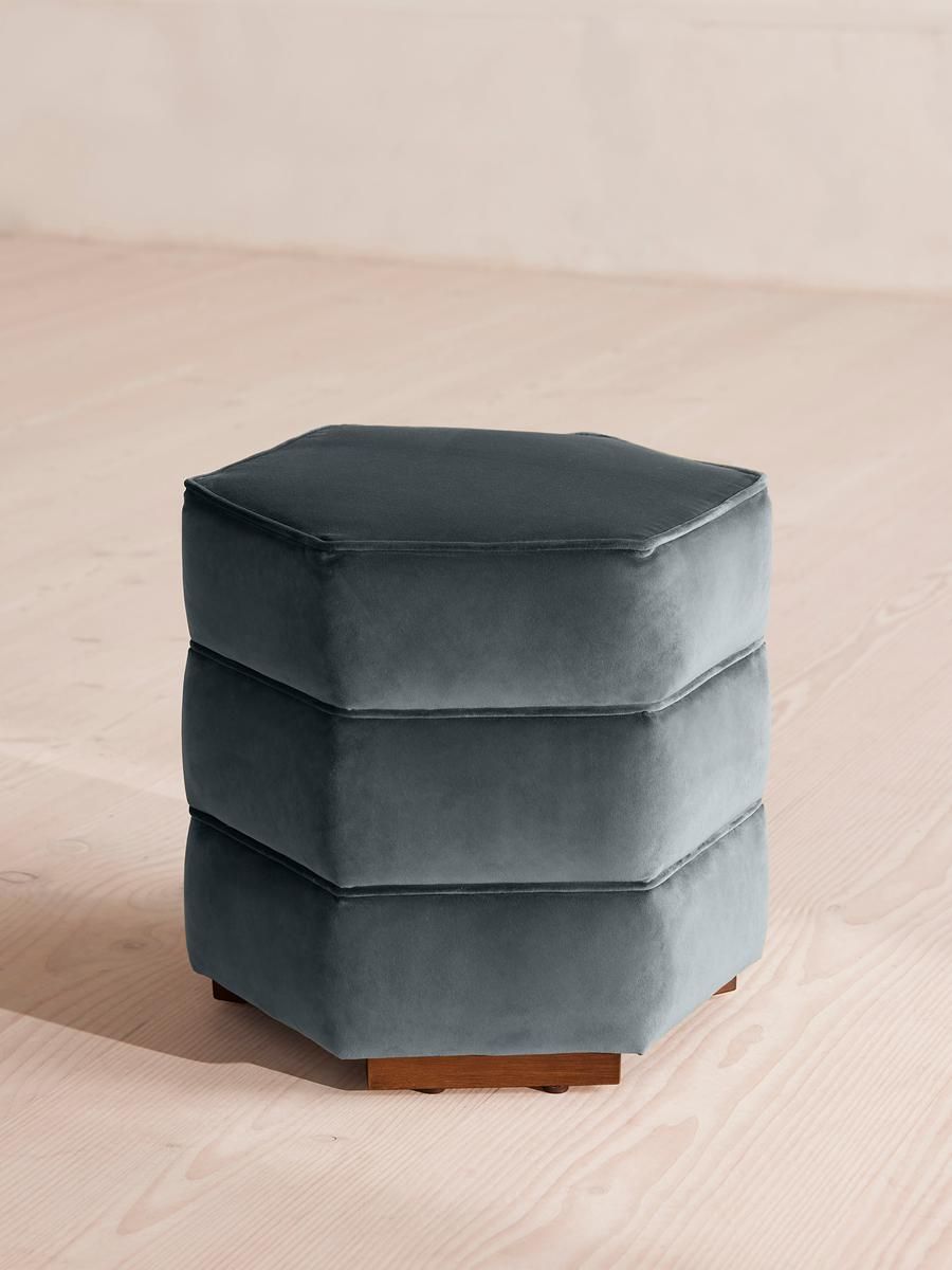 Lyla Footstool, Velvet, Grey Blue