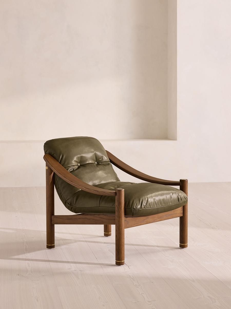 Karine Armchair, Dark Stain, Leather, Moss, Uk
