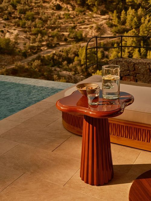 Dayton Outdoor Side Table, Concrete in Maroon