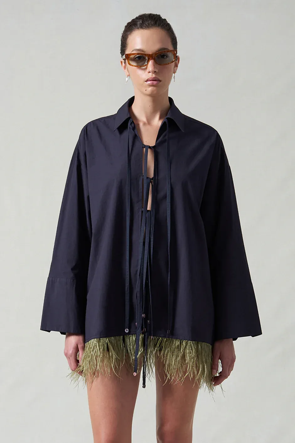 Chan Luu, Shoelace Feather Shirt Midnight Navy