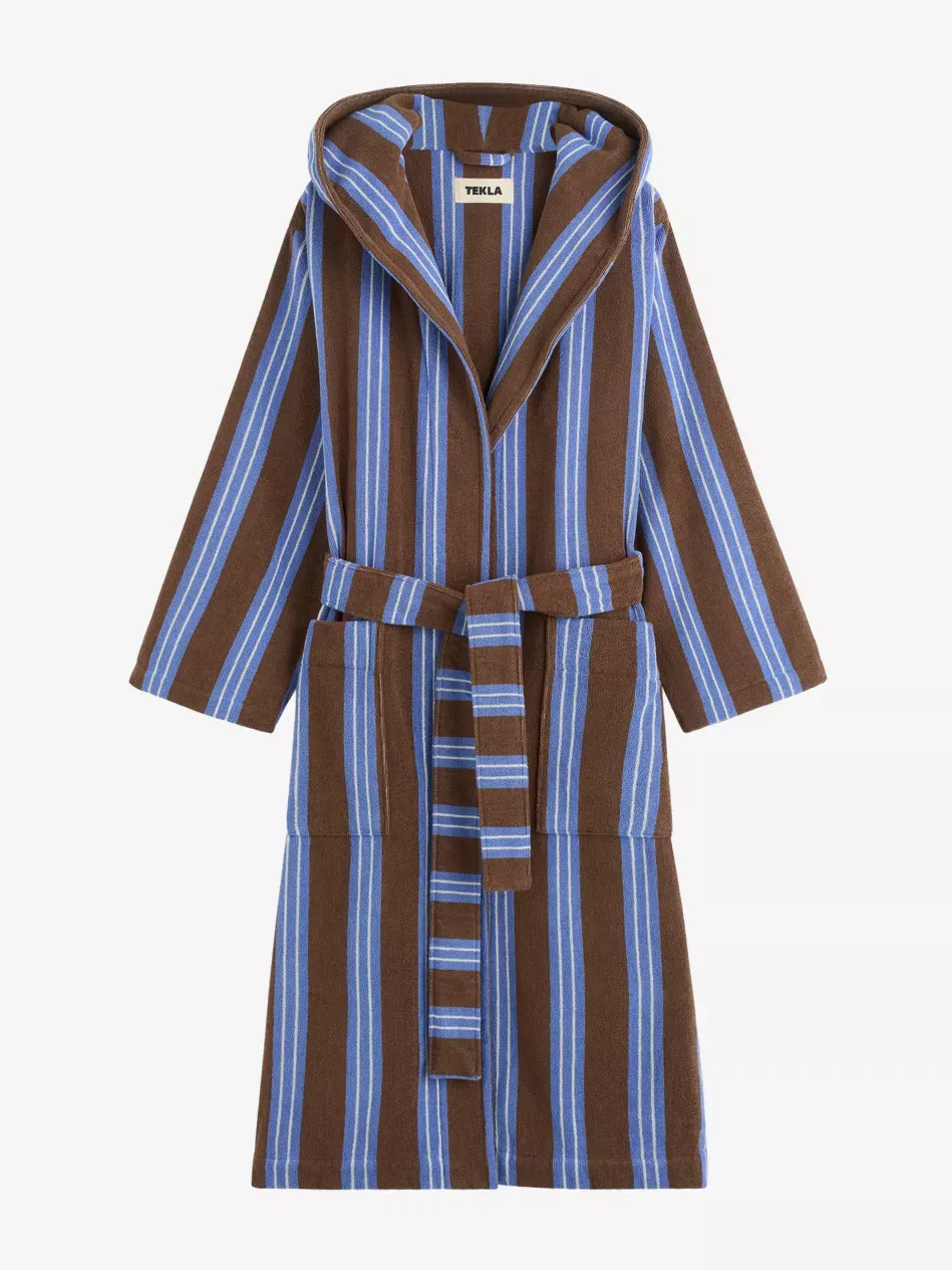 Striped Hooded Cotton Robe - S