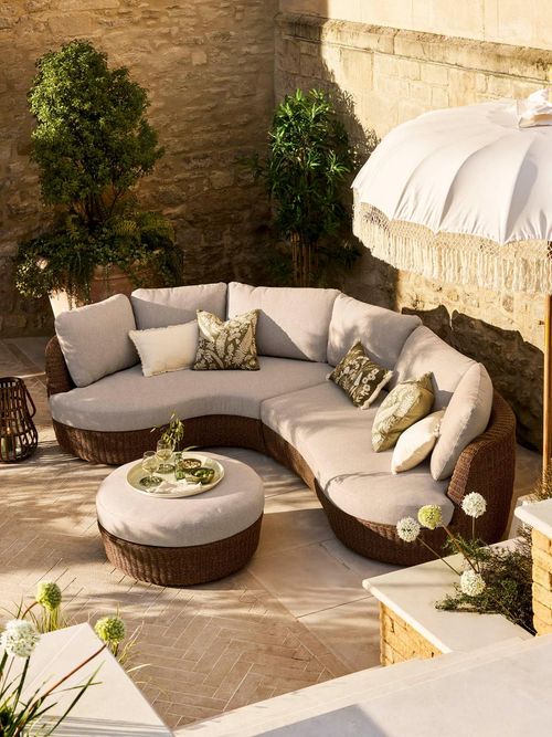 Hambridge Curved Corner Sofa Set Dark Natural