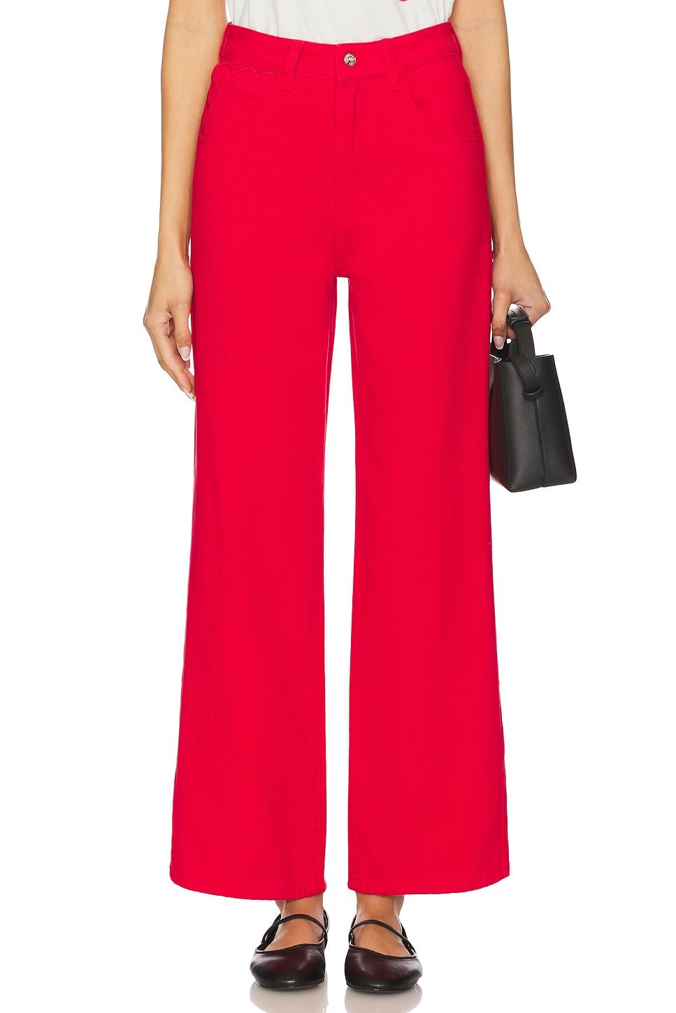 never fully dresses red jeans