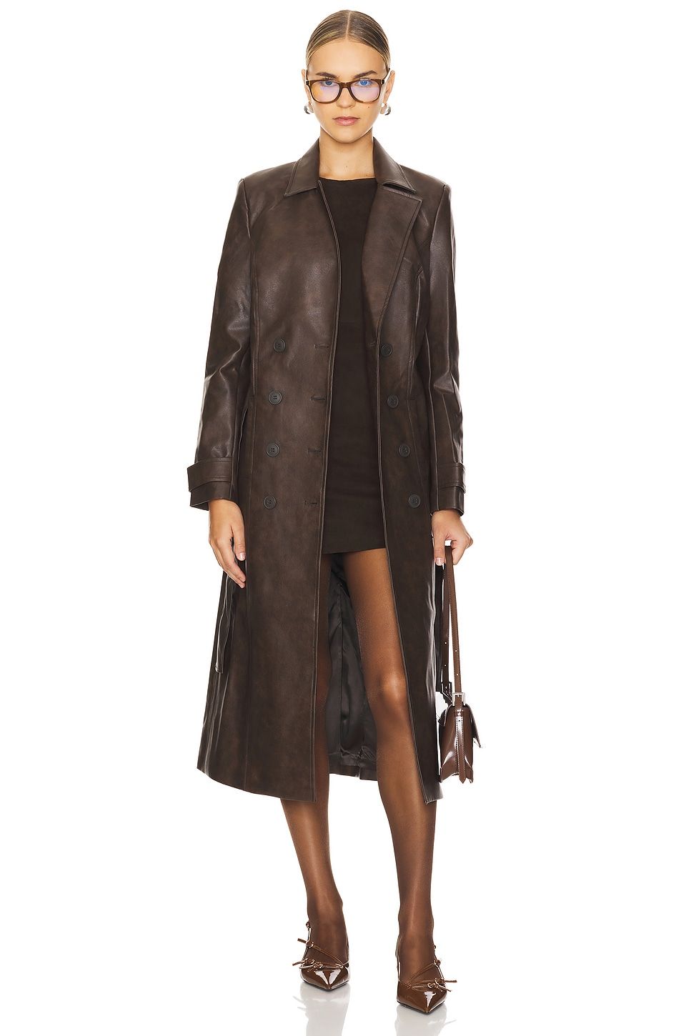 Faux Leather Trench Coat