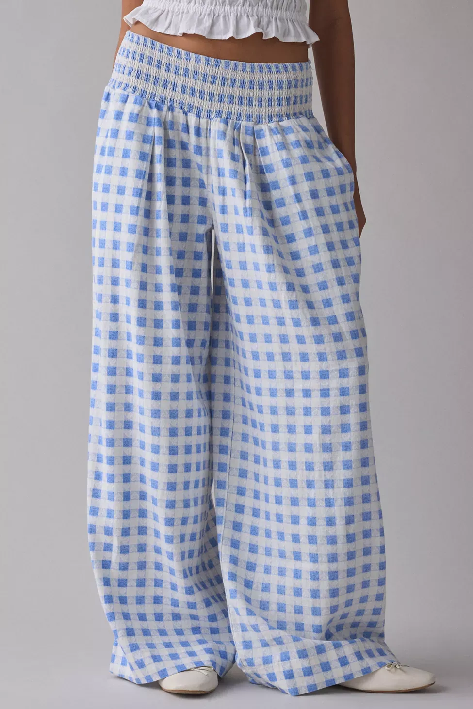 Urban Outfitters, Kimchi Blue Caroline Smocked Wide Leg Linen-Blend Pants (Was $55)