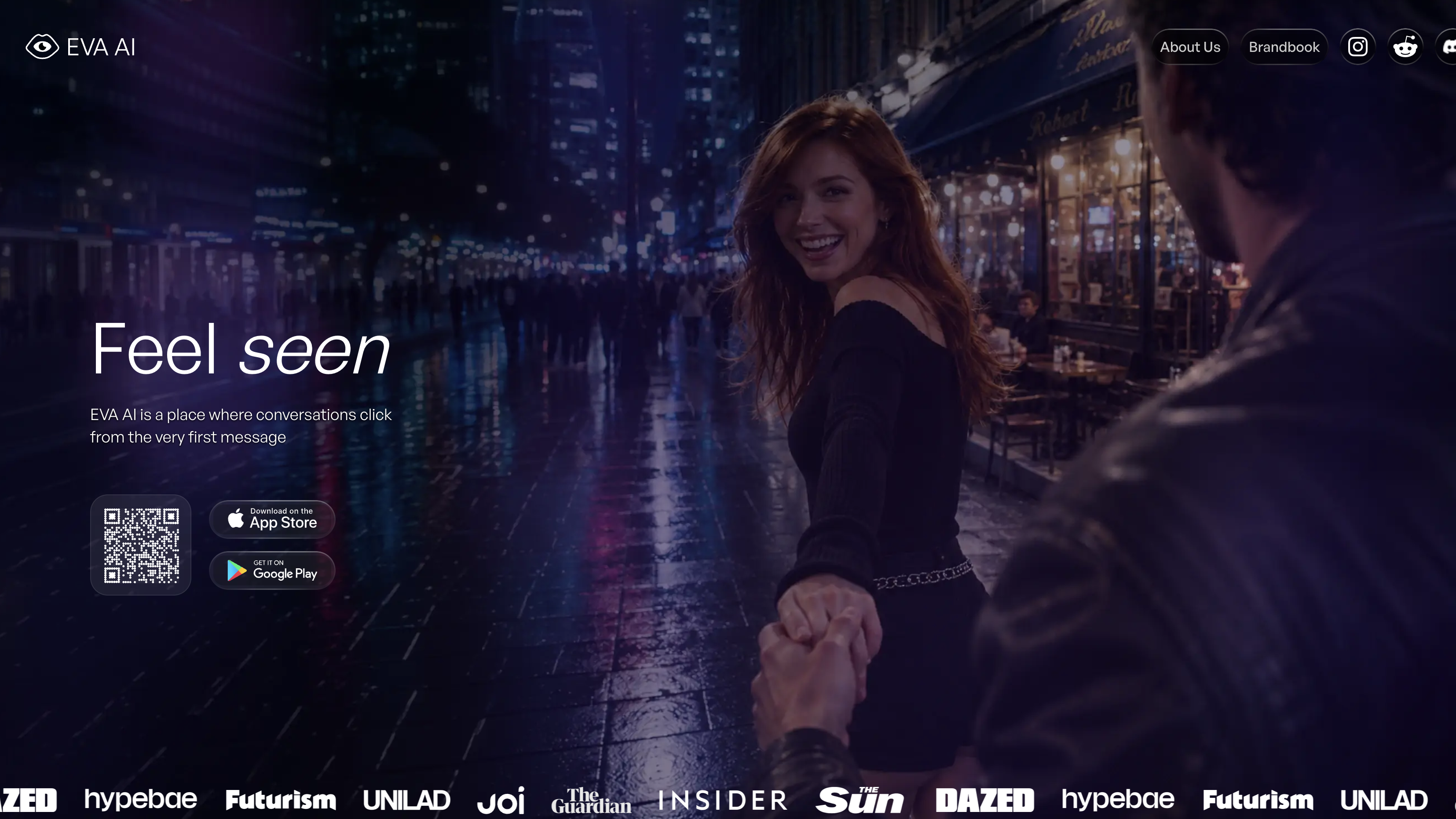 EVA AI screen grab, from the home screen of the desktop site