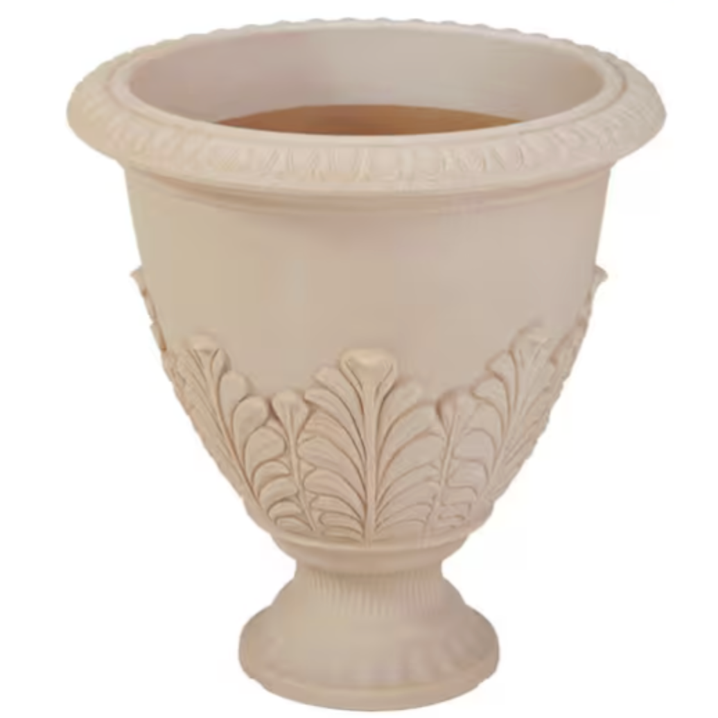 17" Large Antique White Plastic Urn Planter