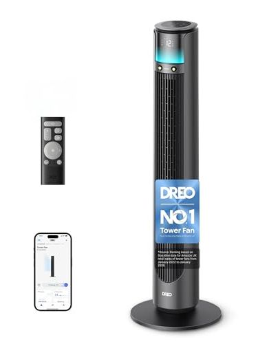 Dreo Smart 10m/s Outdoor &amp;amp; Indoor Tower Fan, 20db Quiet Dc Motor for Bedroom, 12 Speeds 4 Modes Standing Fan, 150&amp;deg; Customizable Oscillating, Weather Resistant, Misting Fan 711as