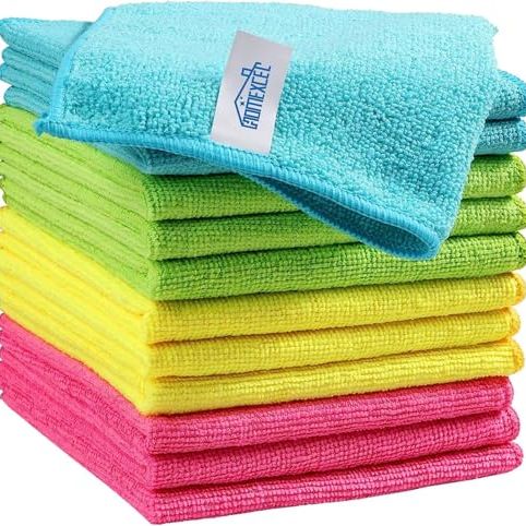 Homexcel Microfiber Cleaning Cloth,12 Pack Cleaning Rags, Cleaning Towels With 4 Color Assorted, 11.5"x11.5"(green/blue/yellow/pink)