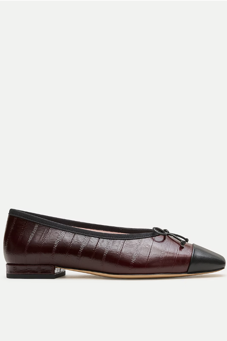 J.Crew, Sophie Cap Toe Ballet Flats in Eel-Embossed Leather