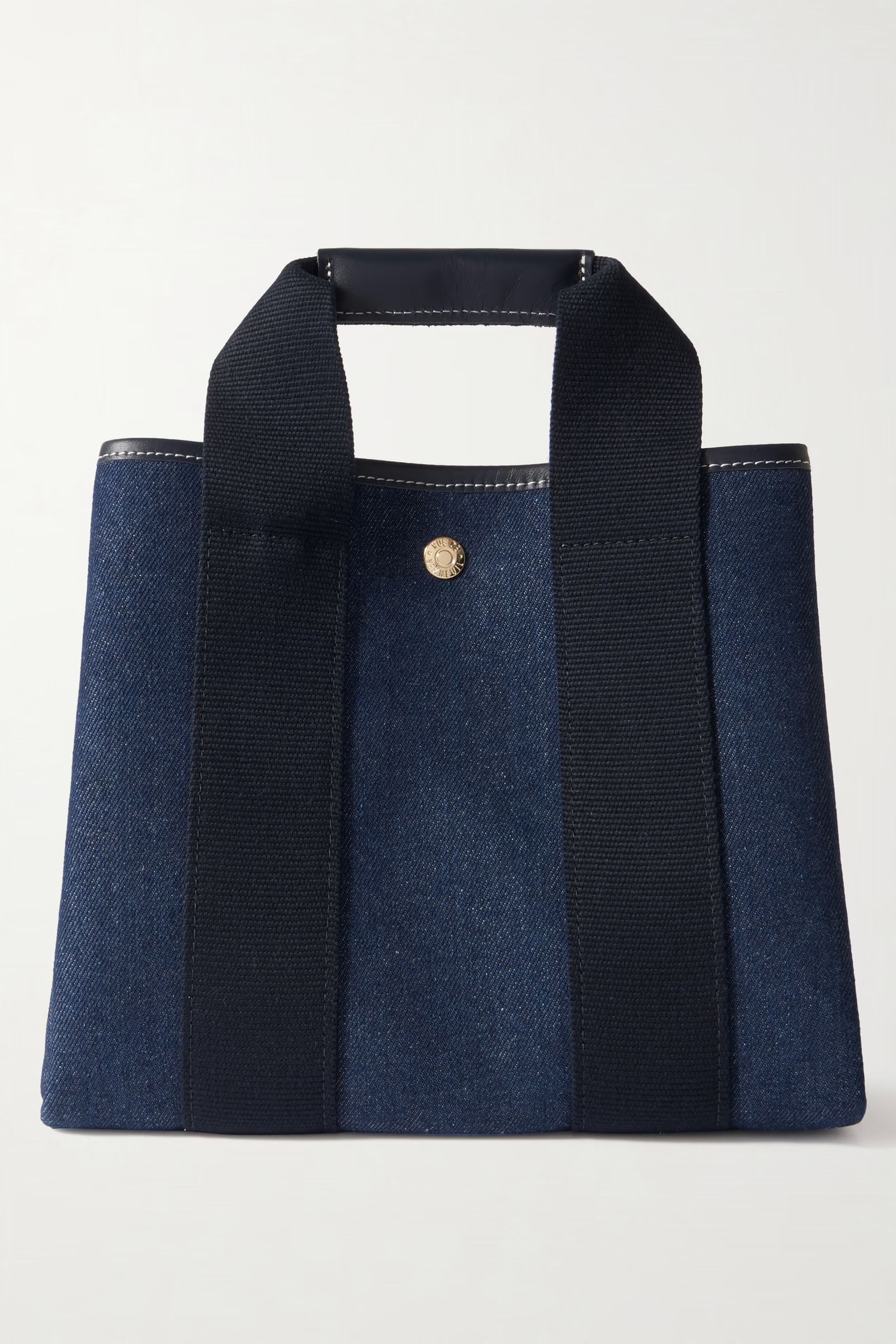Rue de Verneuil Travers&amp;eacute;e Small Leather and Webbing-Trimmed Denim Tote
