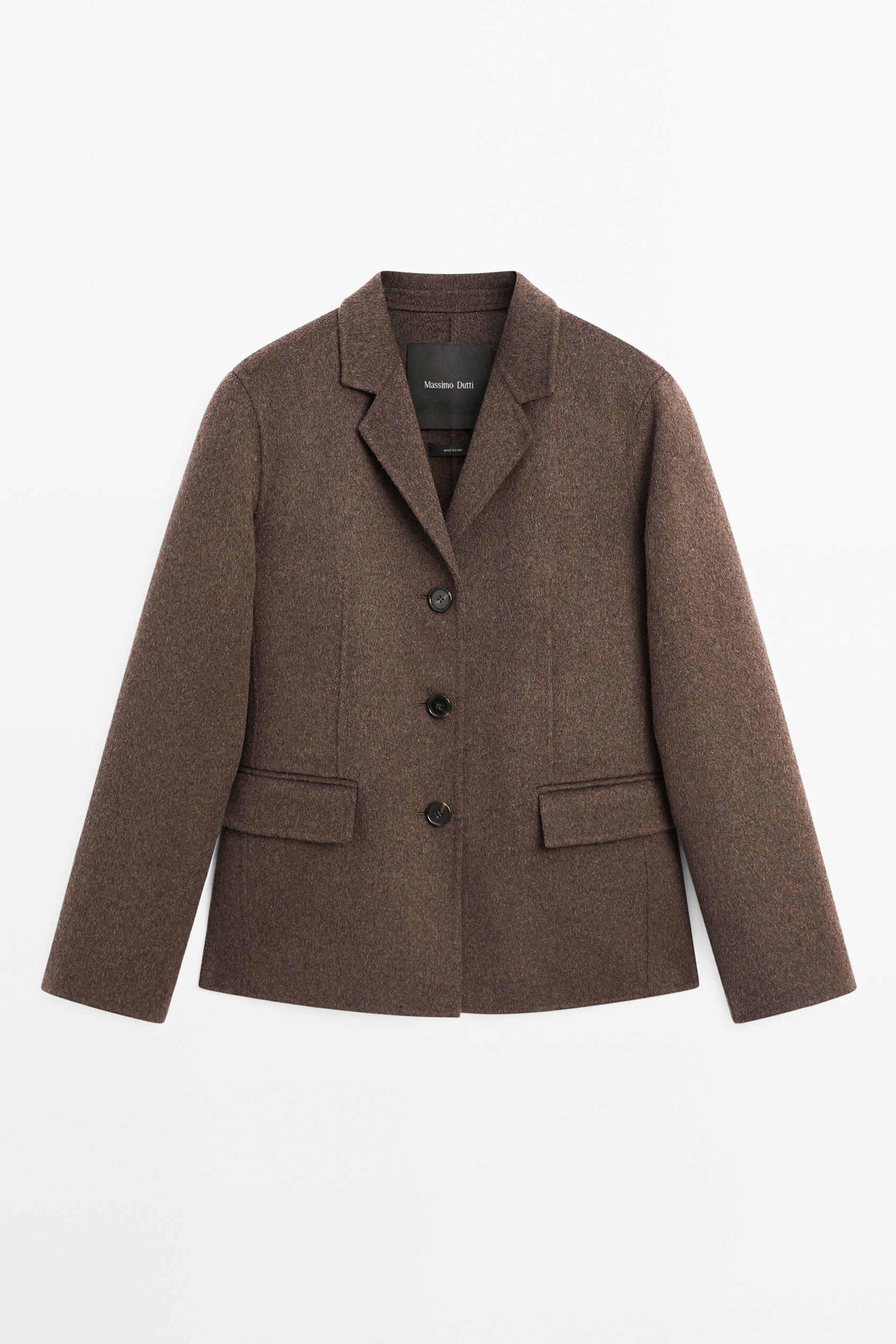 Wool Blend Blazer With Tailored Collar