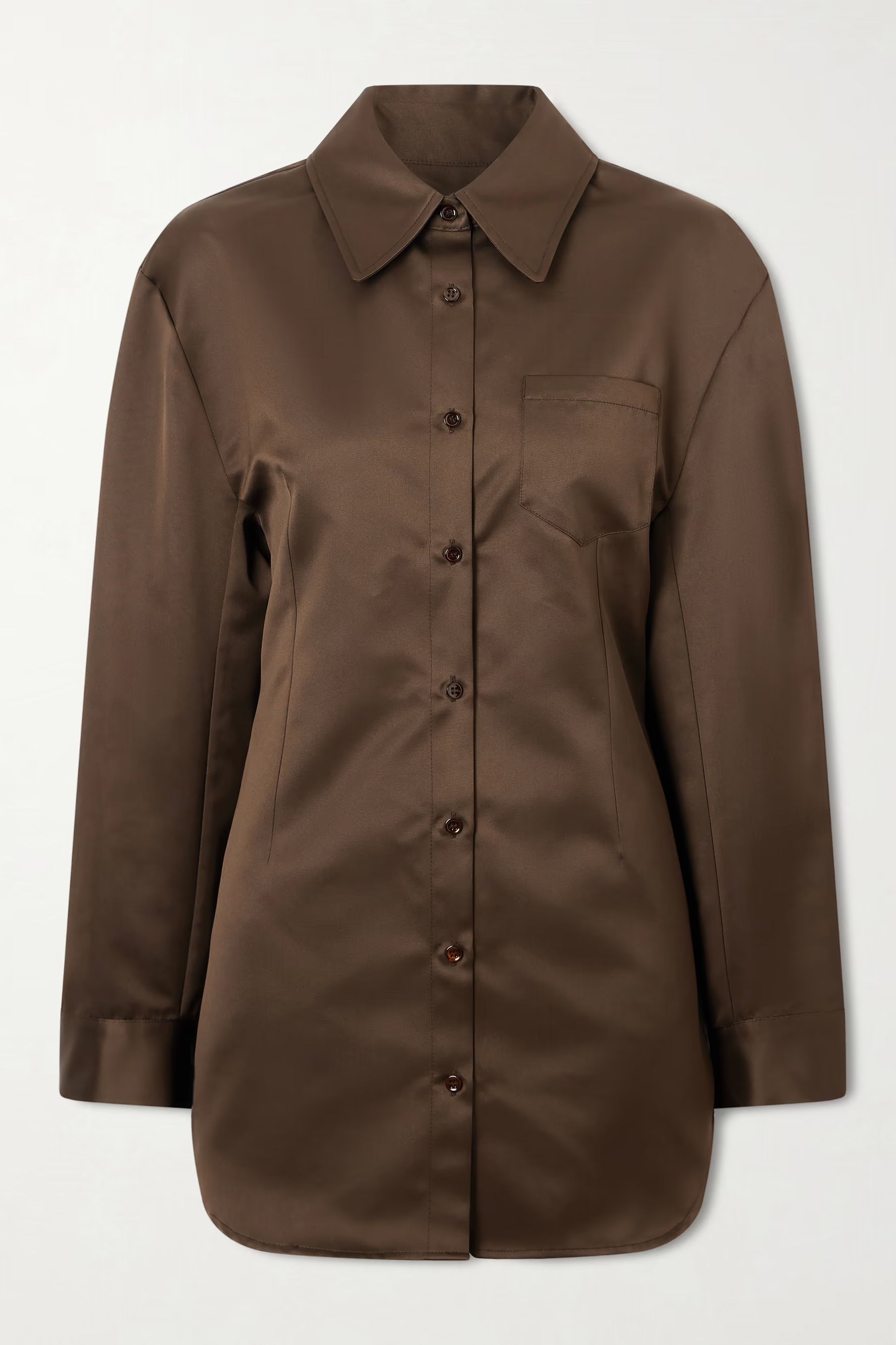 The Frankie Shop Akita Darted Satin Mini Shirt Dress