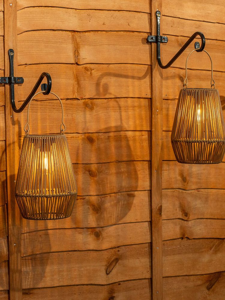 Set of 2 Solar Powered Outdoor Faux Bamboo Lanterns