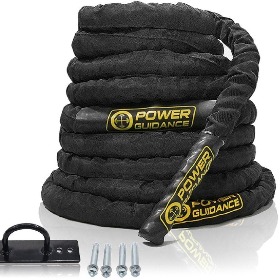 Power Guidance Battle Rope, 1.5/2 Inch Diameter Poly Dacron 30, 40, 50ft Length Exercise Equipment for Home Gym &amp;amp; Outdoor Workout, Battle Rope Anchor Included