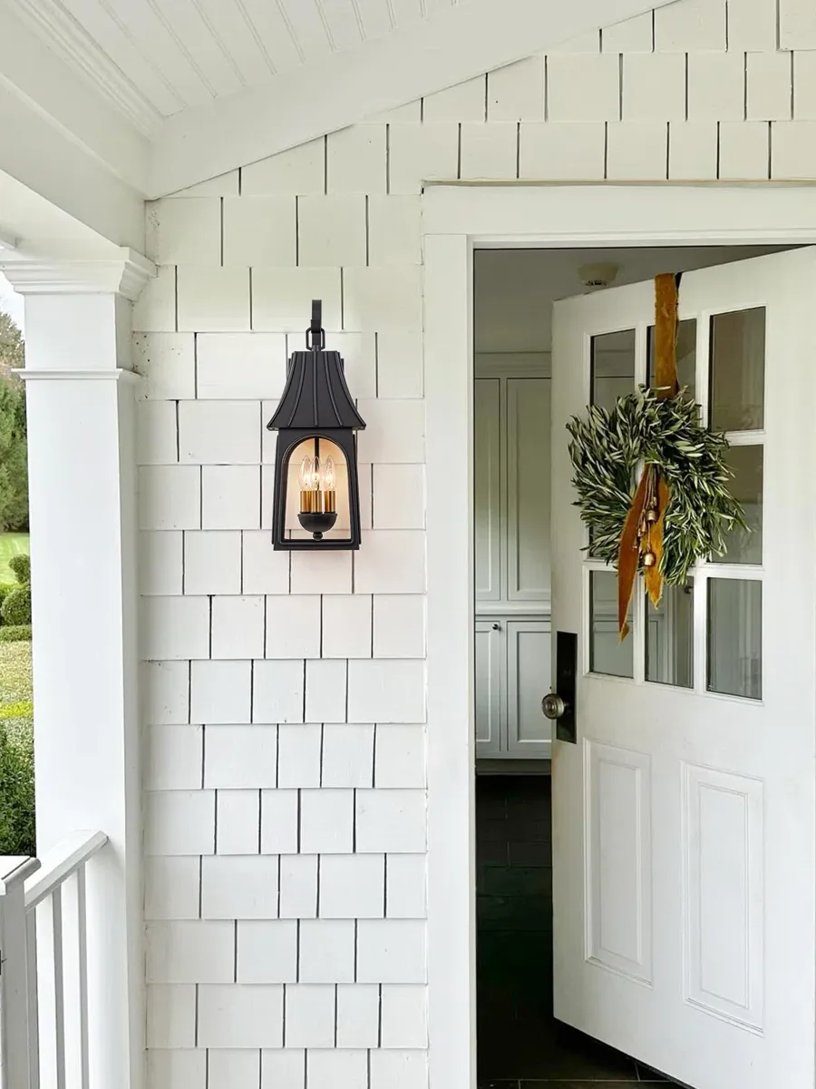 outdoor light on white house