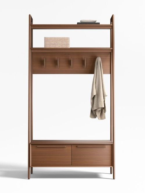 Tate Walnut Wood Hall Tree With Bench and Shoe Storage