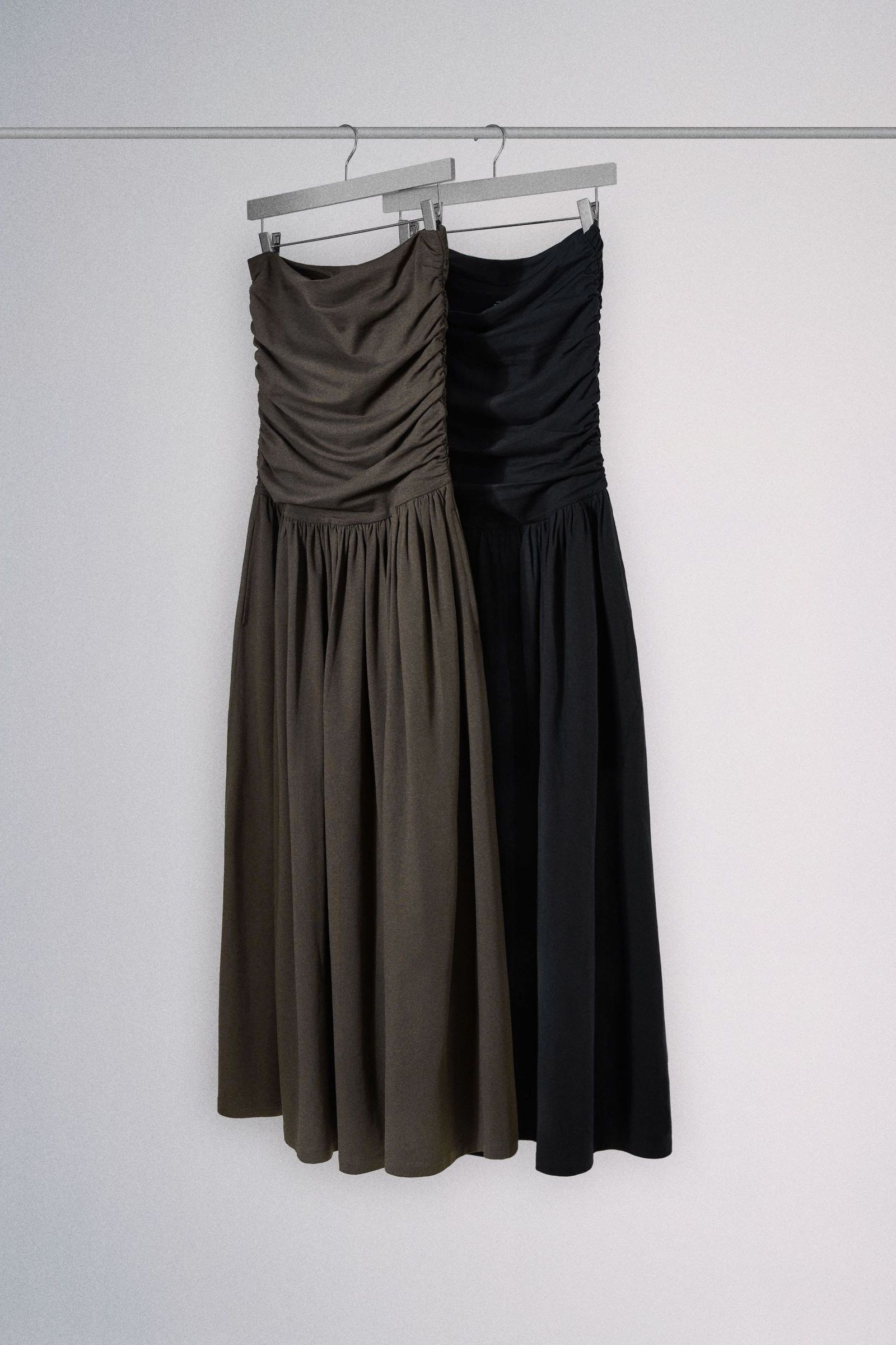 The Set 2 Pack Strapless Ruched Bandeau Jersey Maxi Dresses Black/brown