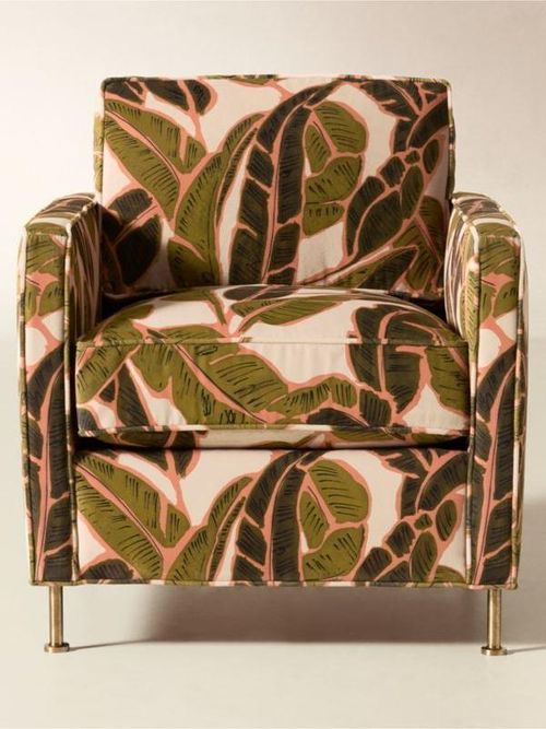 Brett Palm Print Velvet Accent Chair