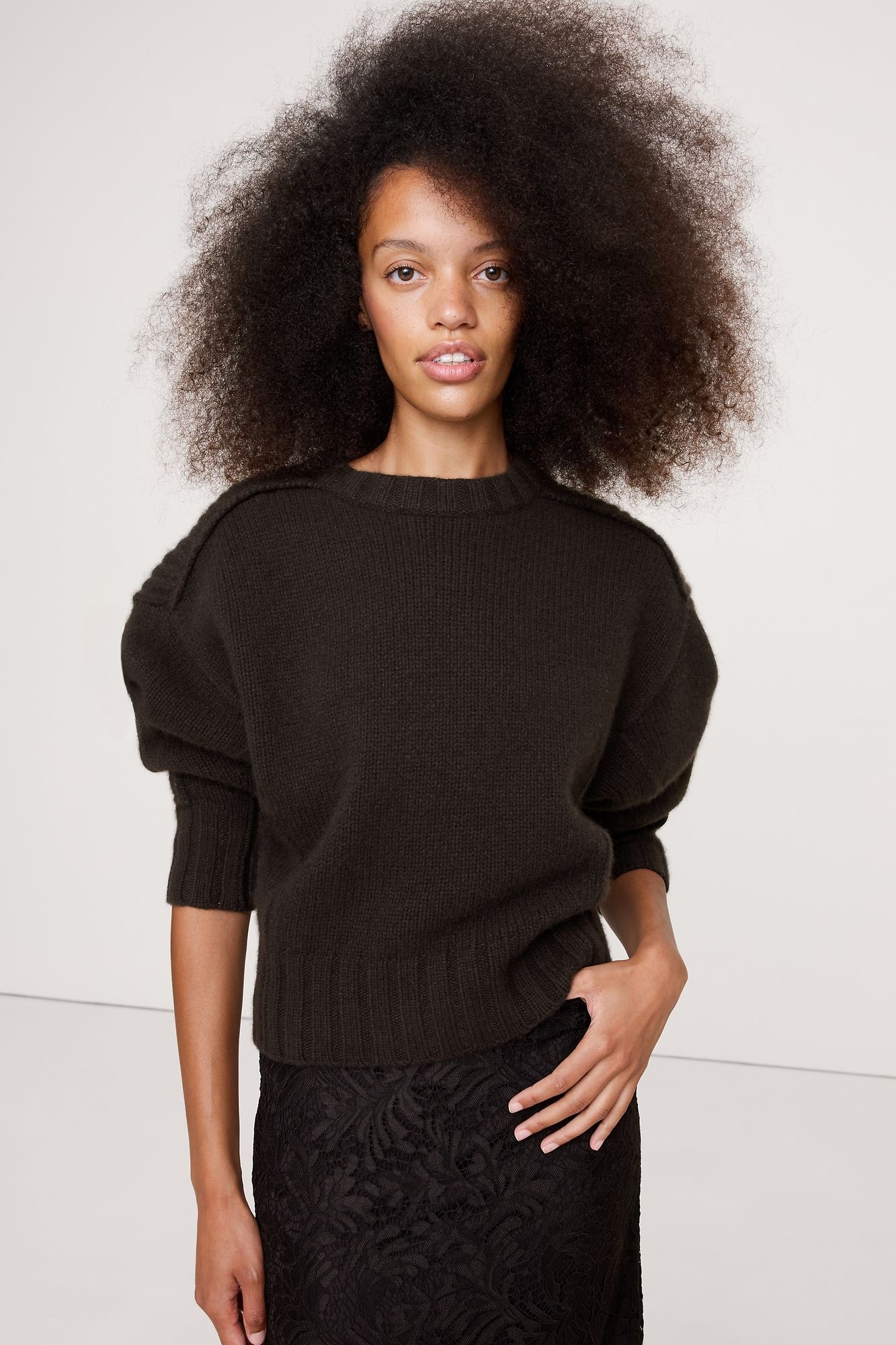 Merino-Cashmere Ribbed-Panel Sweater
