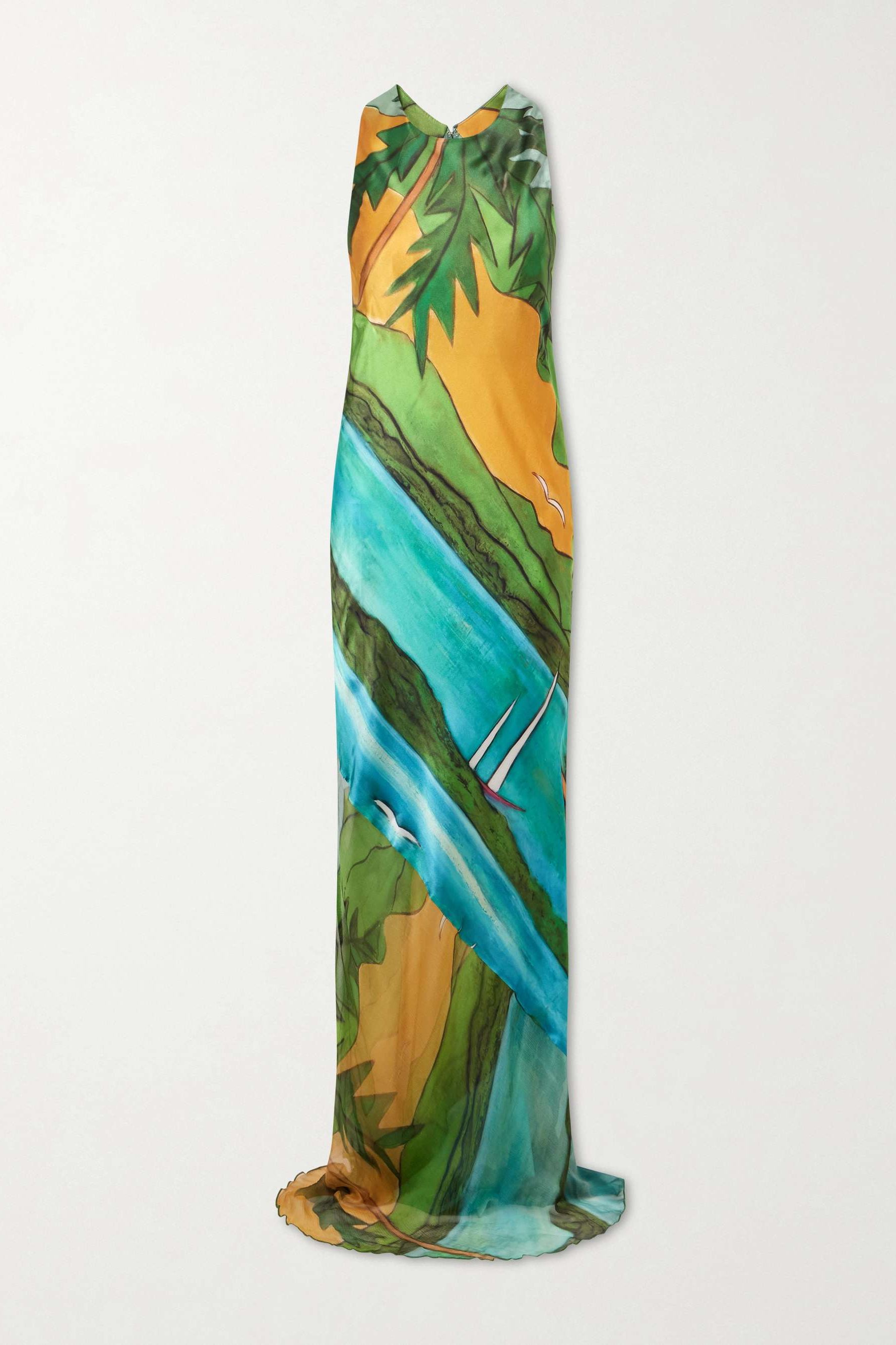 Magdalena Printed Silk-Blend Satin Maxi Dress