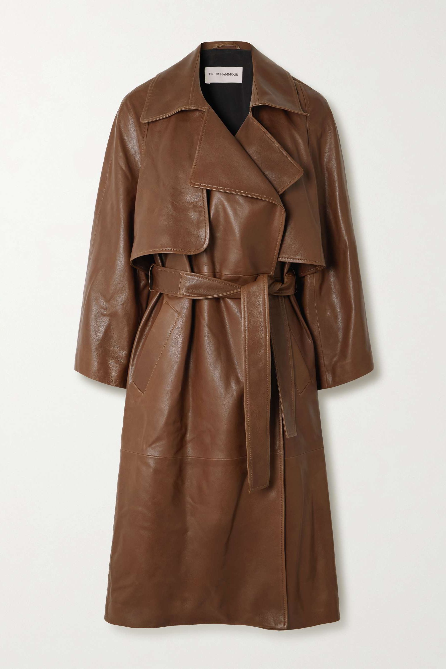 Cisely Belted Leather Trench Coat