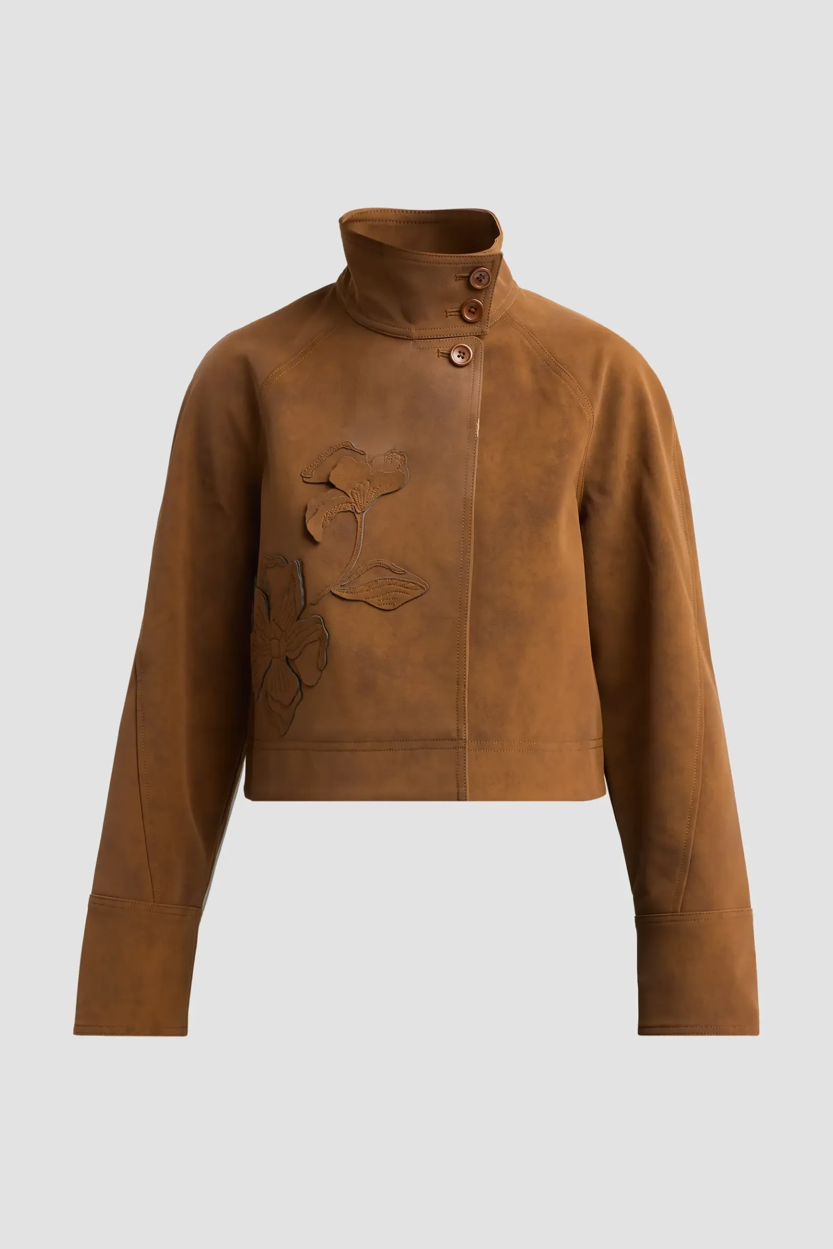 Kaia Embroidered Faux-Suede Crop Jacket