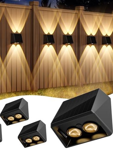 Quntis Solar Wall Light Outdoor, 4pack Warm White &amp;amp; Rgb Front Door Light, Ip65 Waterproof Solar Fence Lights, Up Down Outside Lights for Wall Garden Porch Deck Stair Yard Backyard Pathway Black
