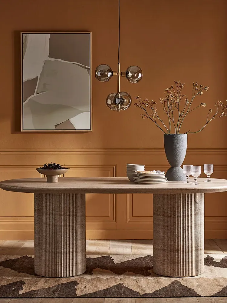 Raina 2m Dining Table Travertine Finish