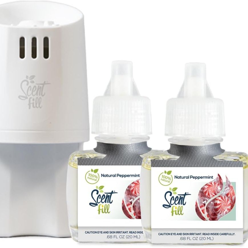 Scent Fill 100% Natural Peppermint Plug in Air Freshener, Scented Oil Refills, 2 Refills + Diffuser