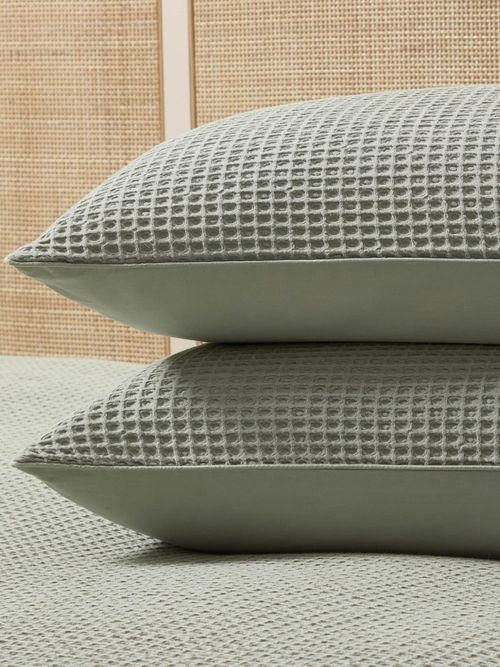 Portofino Waffle 100% Cotton Pair of Pillowcases 200 Thread Count - Sage Green