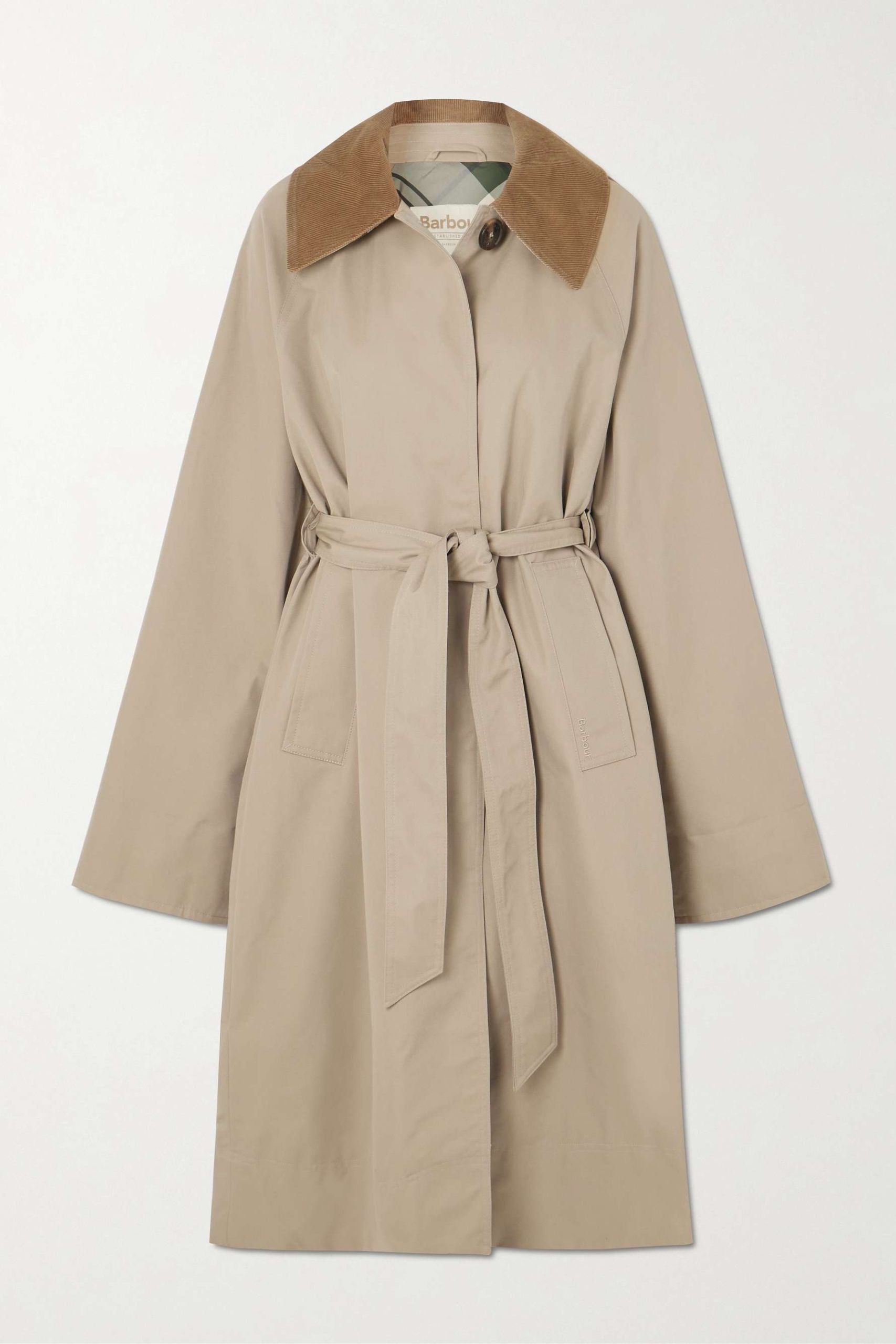 Reagan Belted Corduroy-Trimmed Cotton-Blend Twill Trench Coat
