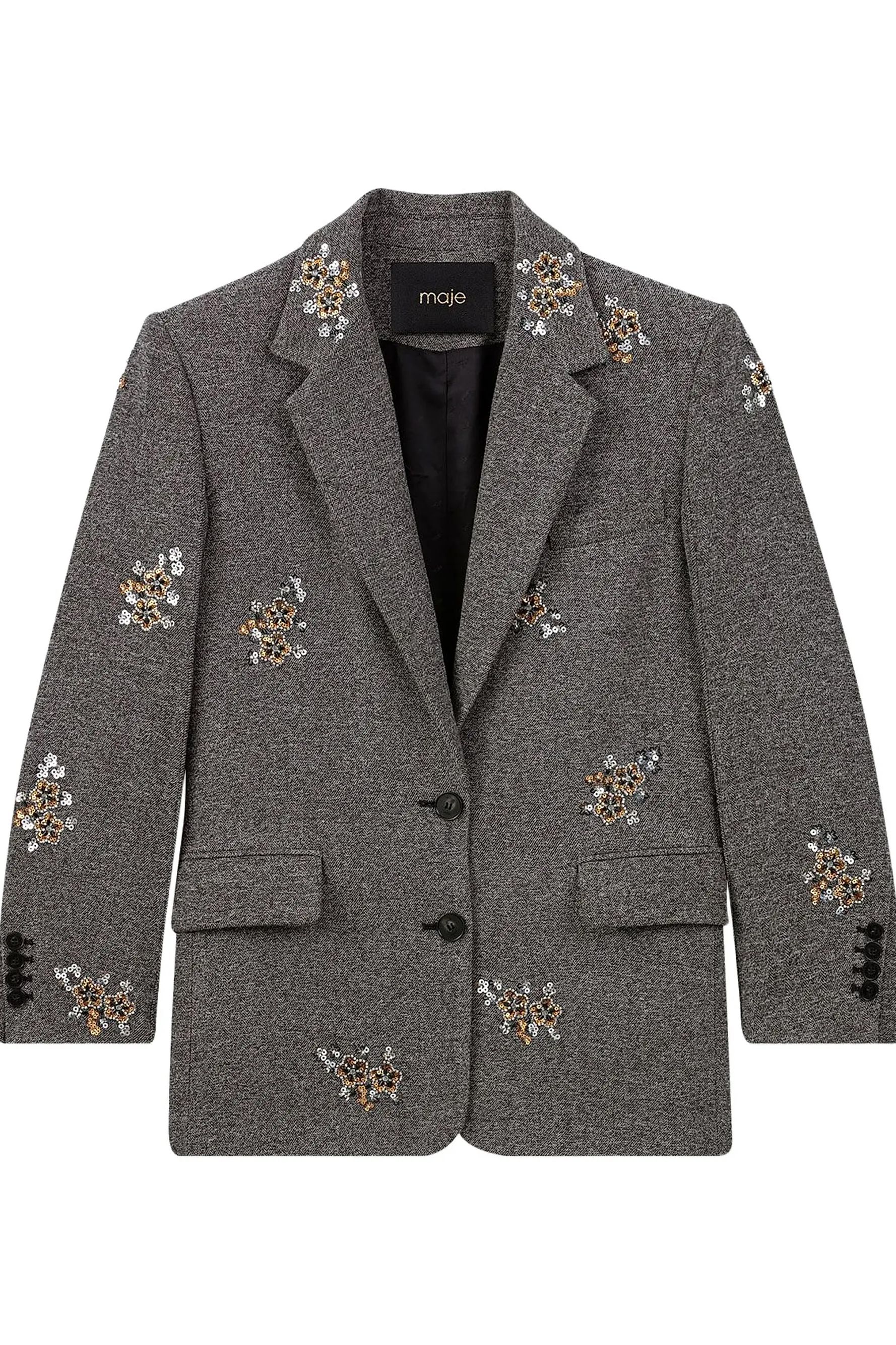 Maje Flower Embroidered Wool Jacket