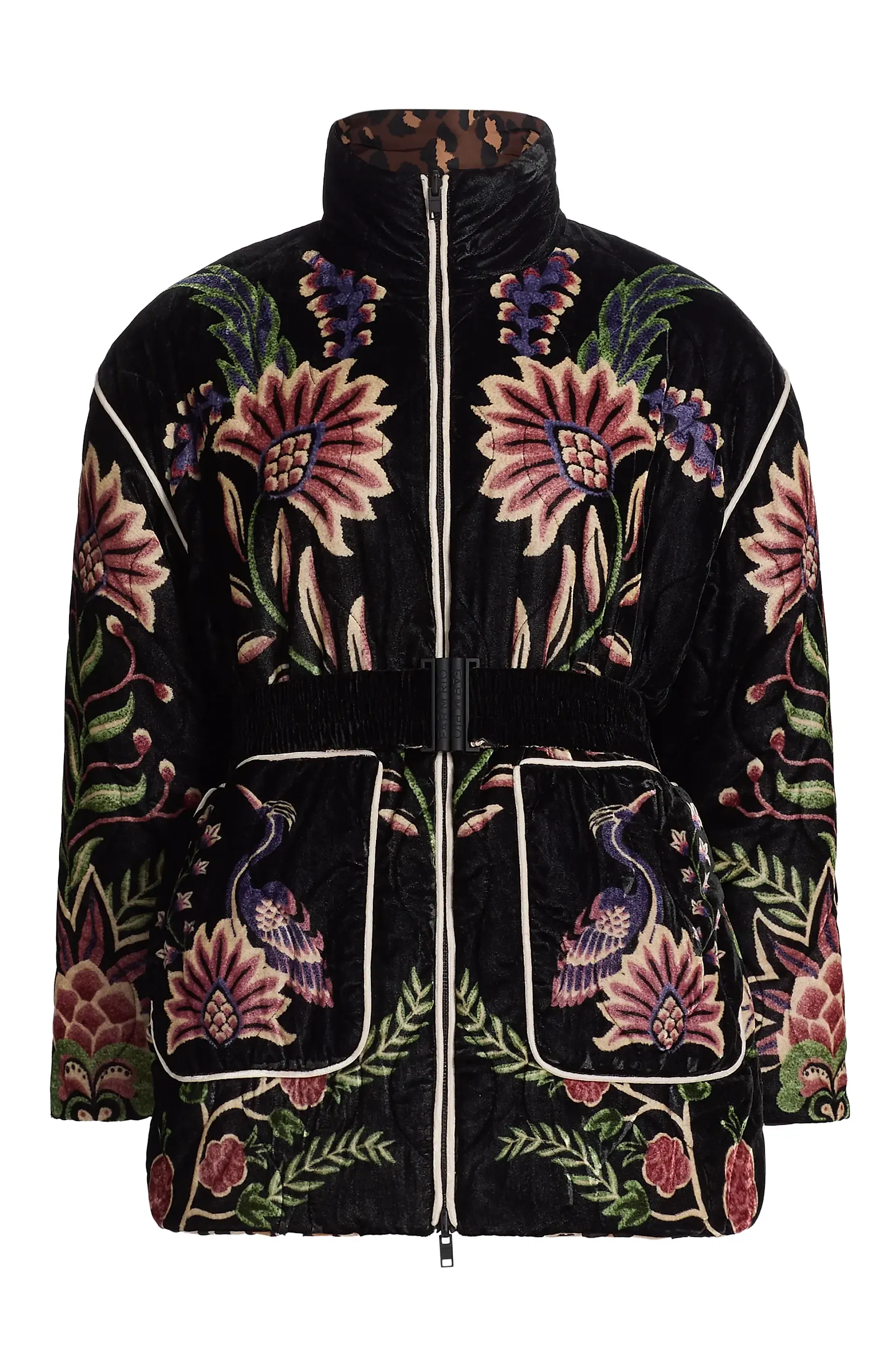 Marvelous Garden Floral Velour Belted Puffer Jacket