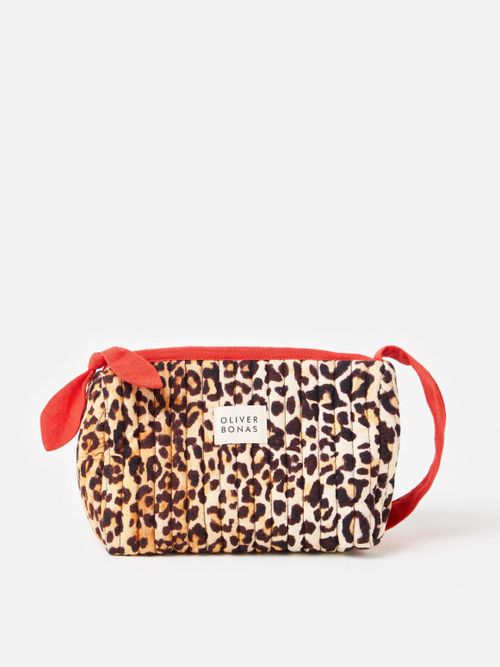 Brown & Red Leopard Print Large Wash Bag