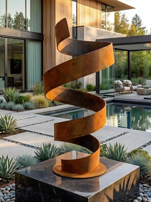 Garden Sculpture: Spiral Rustic Metal Art for Outdoors