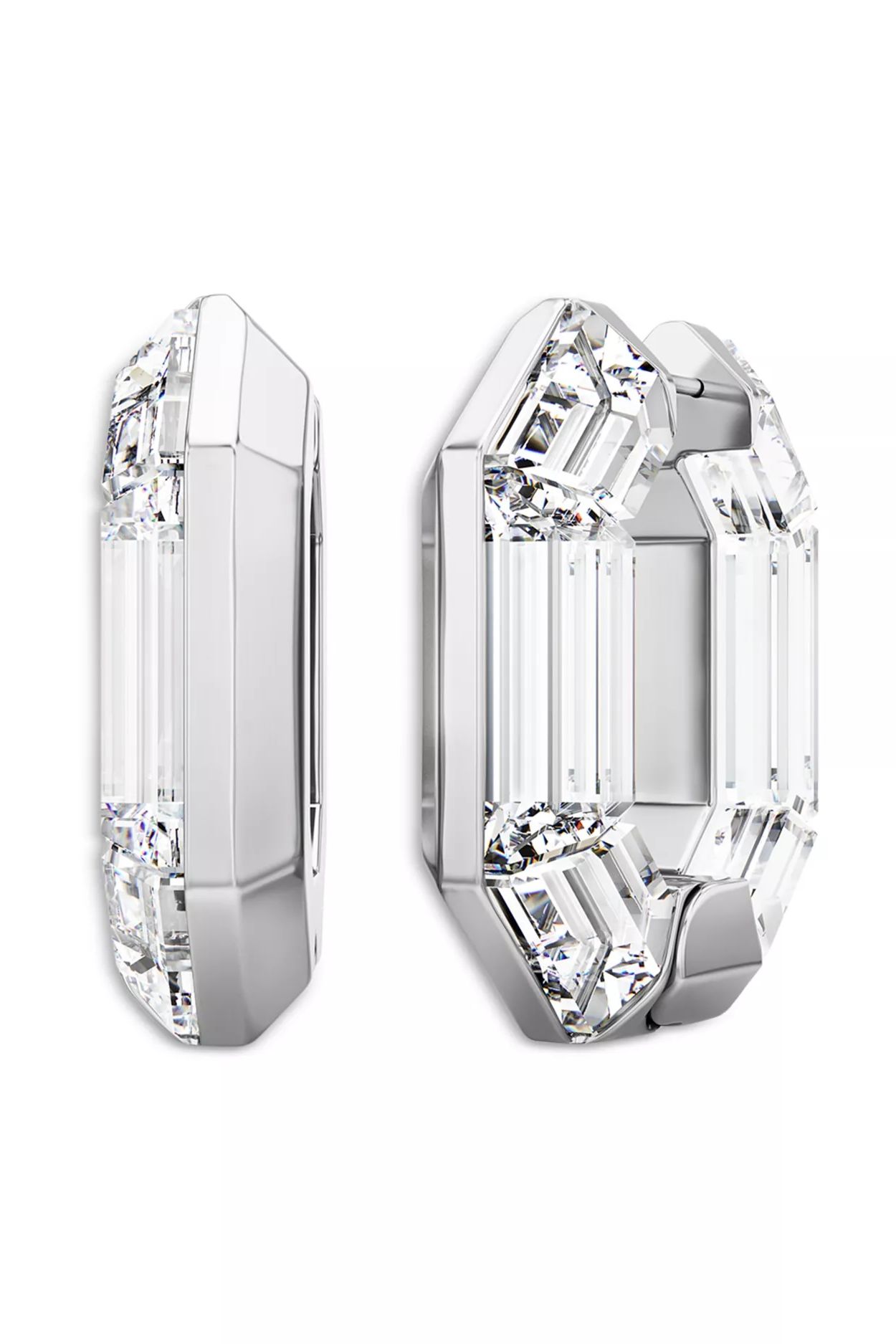 Swarovski Lucent Crystal Octagon Hoop Earrings in Rhodium Plated