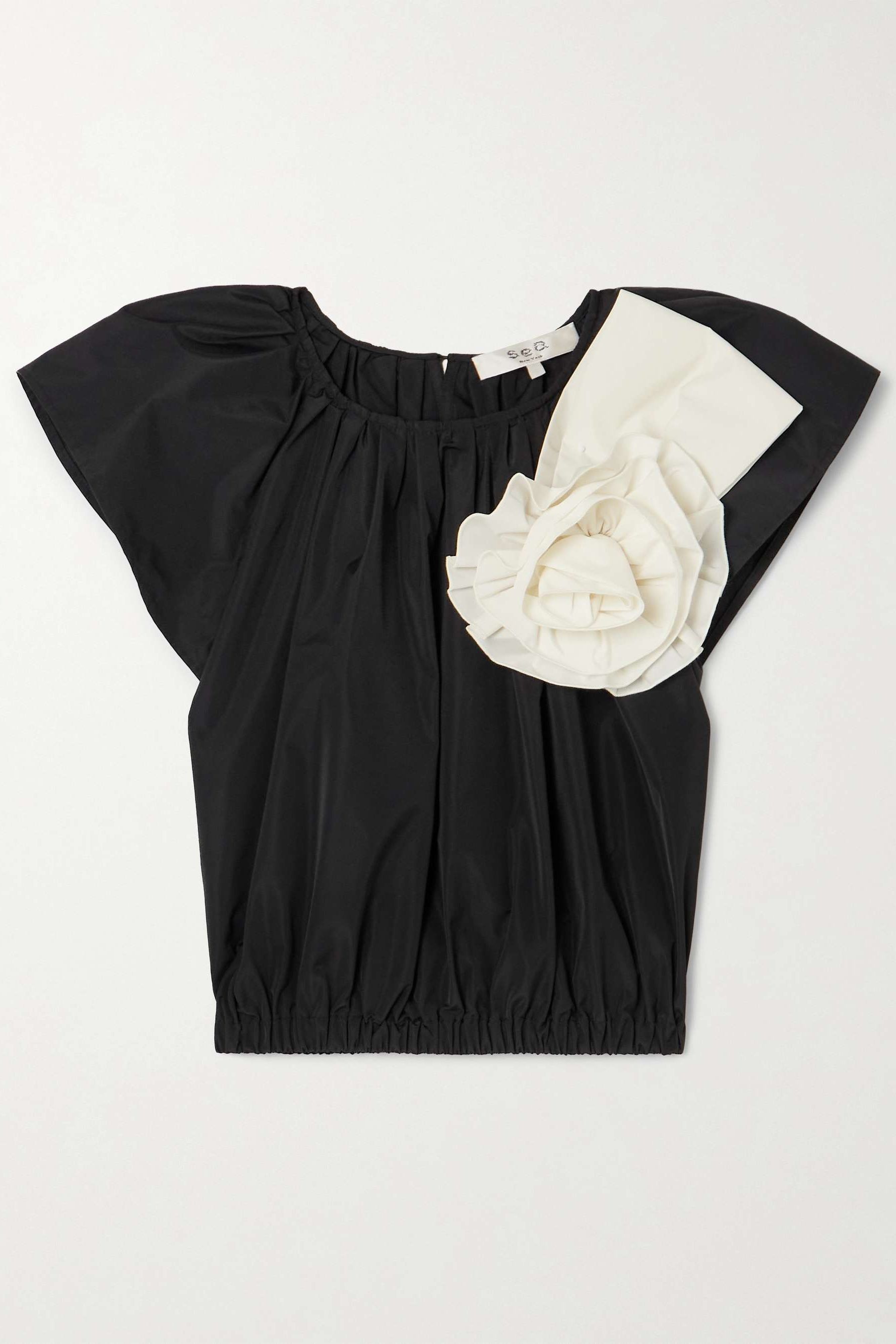 Laurie Cropped Appliqu&amp;eacute;d Taffeta Top